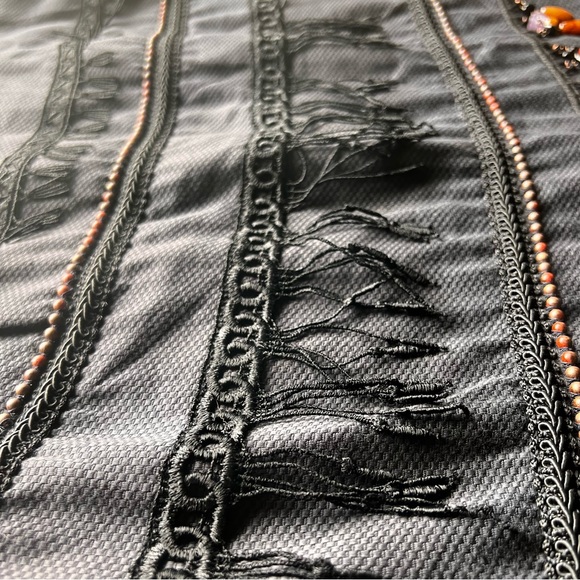 Western  Black Skirt Beads Fringe Boho Sz 10 - Picture 5 of 9